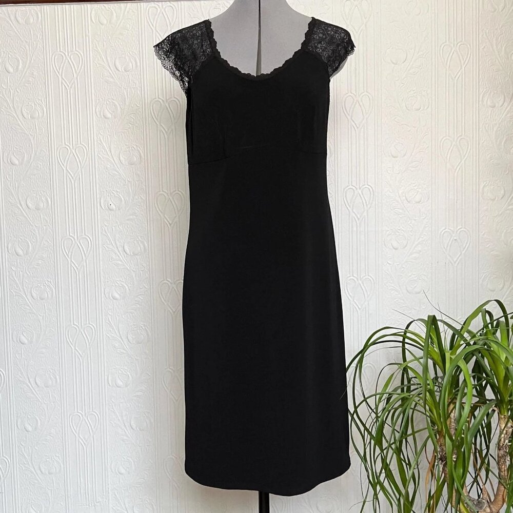 Never worn Made in Canada Kollontai black slip empire waist dress with lace